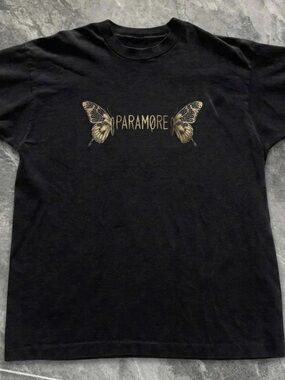 Black Tee with Gold Paramore Butterfly Graphic